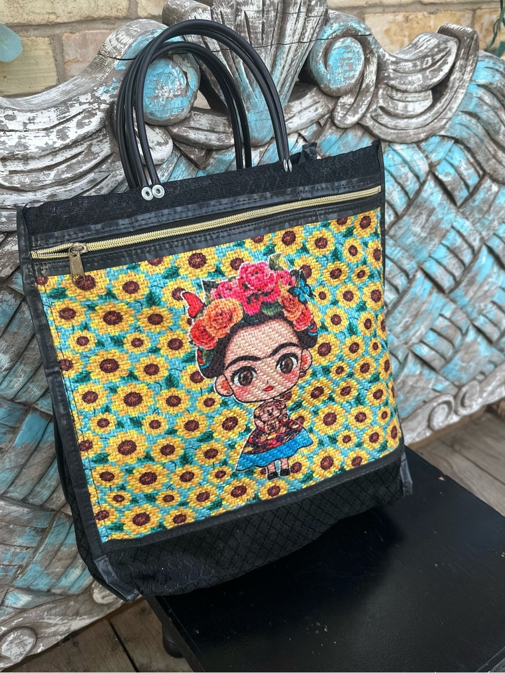 Embroidered Sunflower Tote Bag in Yellow and Black
